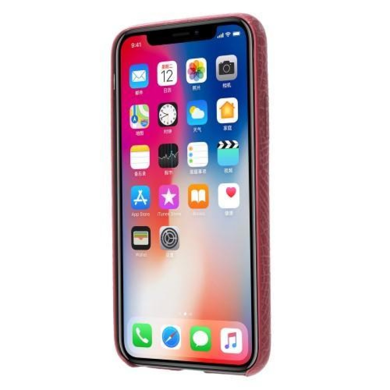 Croco plastový obal se zády z PU kůže na iPhone X - růžový
