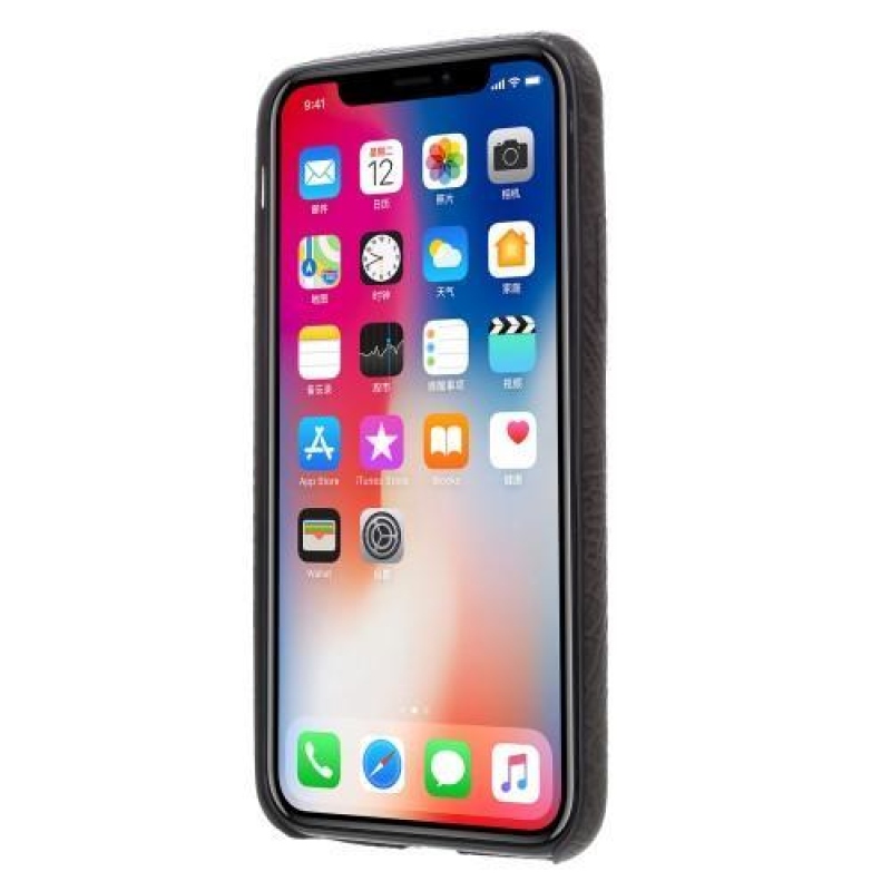 Croco plastový obal se zády z PU kůže na iPhone X - šedý