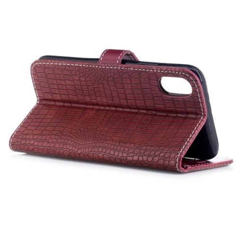 Croco PU kožené peněženkové pouzdro na iPhone X - červené