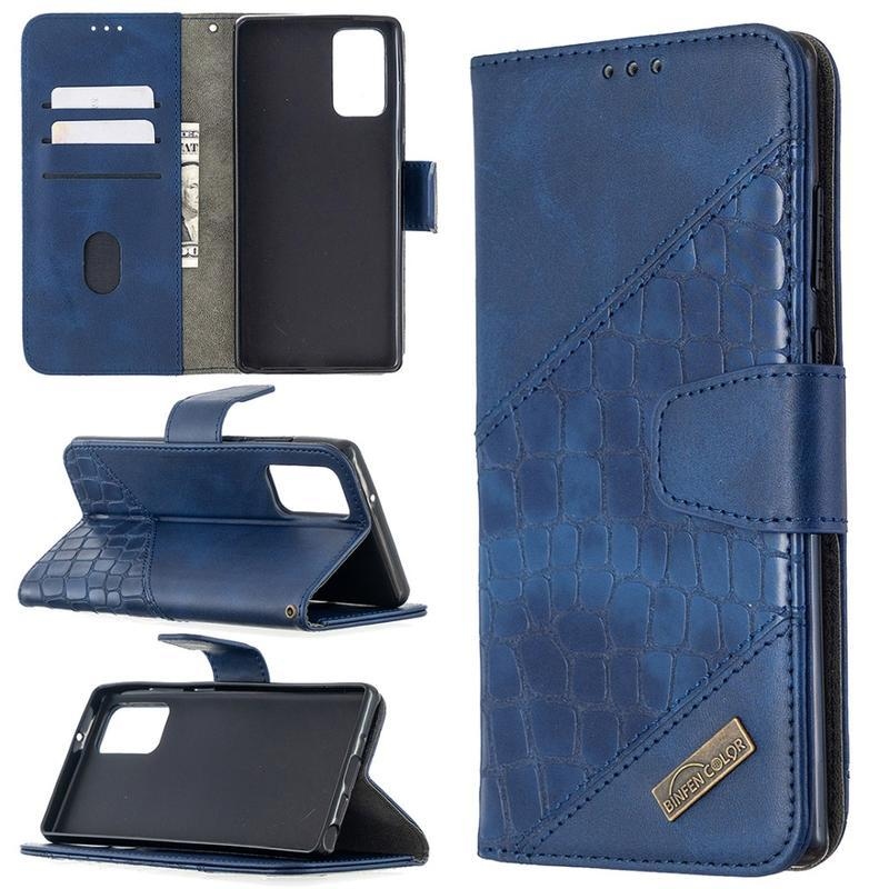 Crocodile PU kožené peněženkové pouzdro na mobil Samsung Galaxy Note 20/Note 20 5G - modré