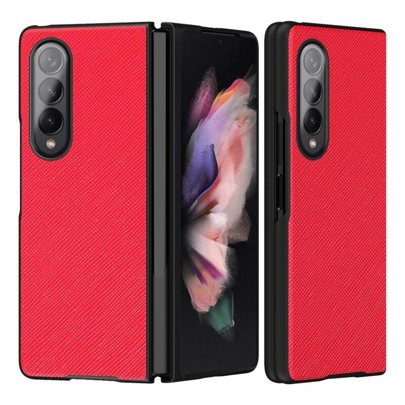 Cross plastový obal s texturovanou PU kůží na mobil Samsung Galaxy Z Fold3 5G - červený