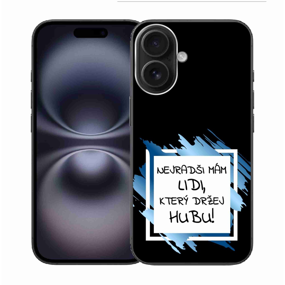 Gelový kryt mmCase na iPhone 16 - vtipný text 7 bíločerné pozadí