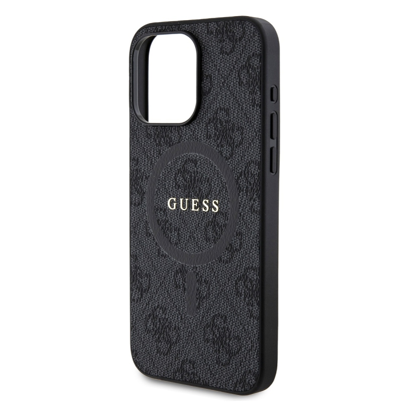 Guess PU Leather 4G Colored Ring MagSafe Zadní Kryt pro iPhone 15 Pro Max Black
