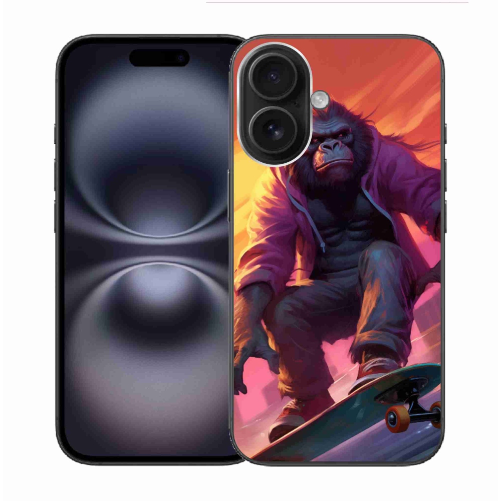 Gelový kryt mmCase na iPhone 16 - gorila na skateboardu