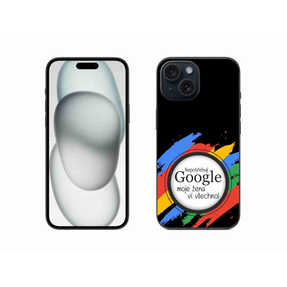 Gelový kryt mmCase na iPhone 15 - žena ví všechno černé pozadí