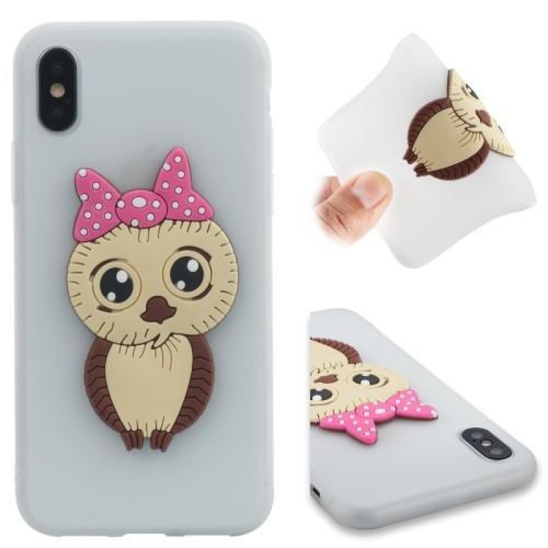 Cute 3D silikonový obal na iPhone X - bílý