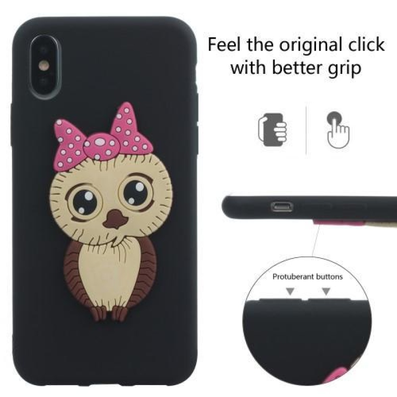 Cute 3D silikonový obal na iPhone X - černý
