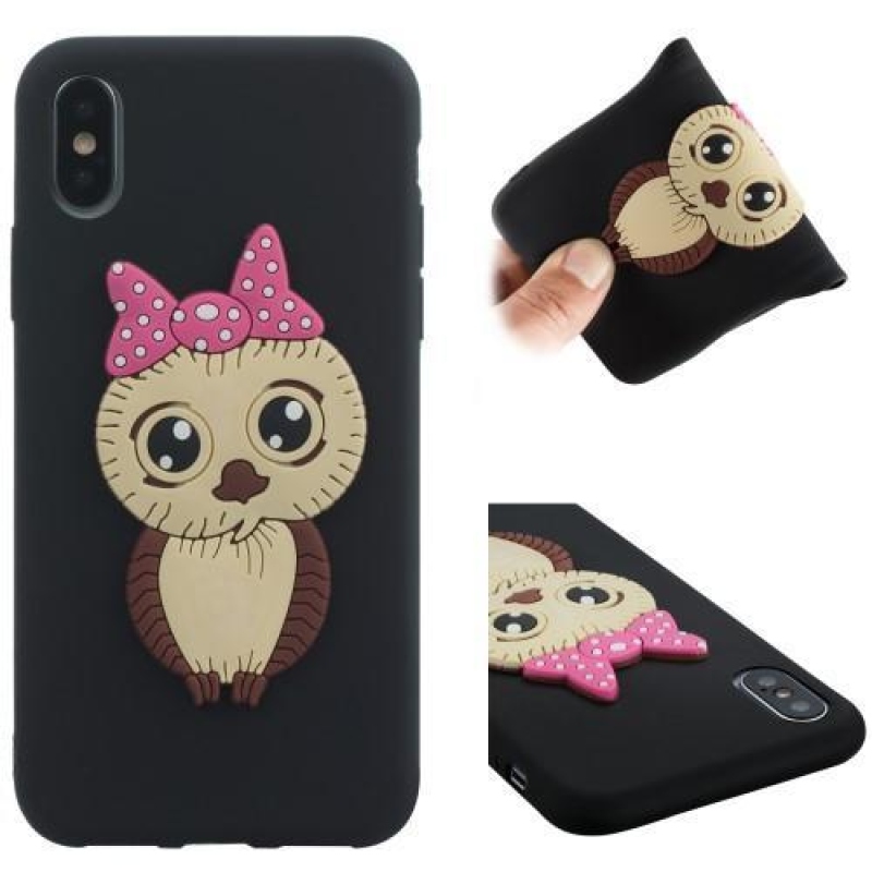 Cute 3D silikonový obal na iPhone X - černý