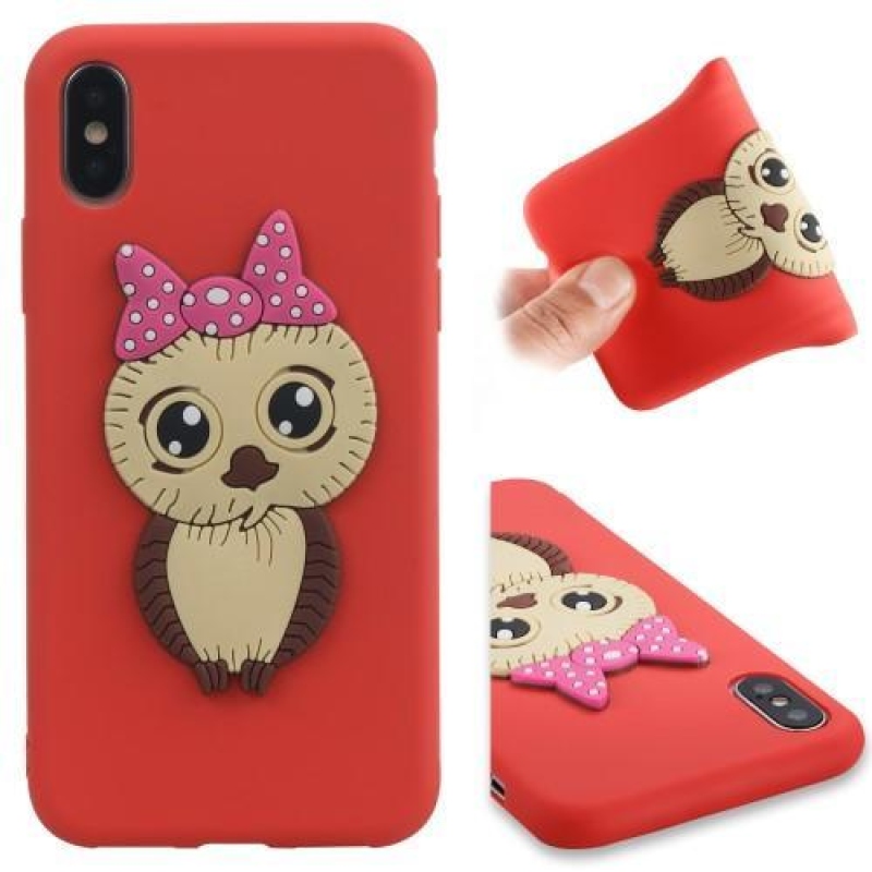 Cute 3D silikonový obal na iPhone X - červený