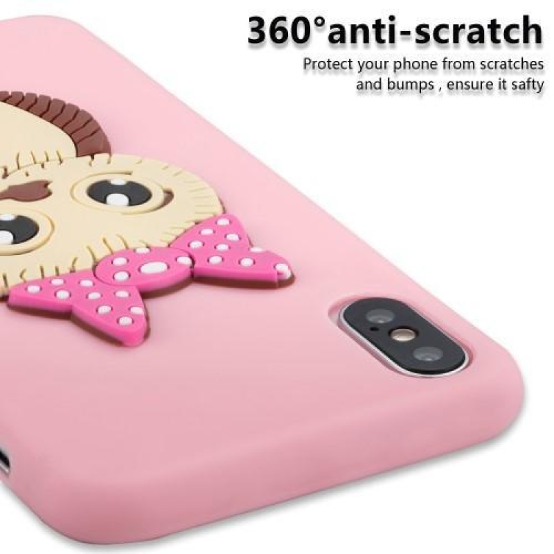 Cute 3D silikonový obal na iPhone X - růžový