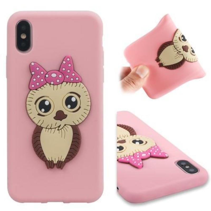 Cute 3D silikonový obal na iPhone X - růžový