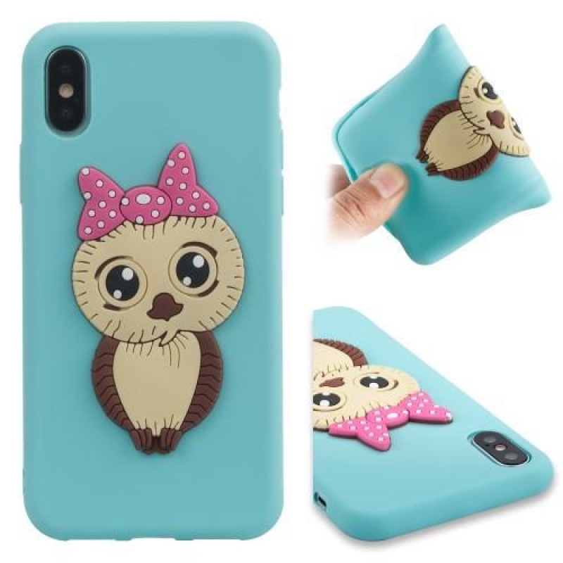 Cute 3D silikonový obal na iPhone X - světle modrý