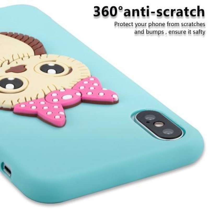 Cute 3D silikonový obal na iPhone X - světle modrý