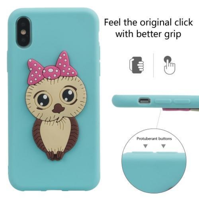 Cute 3D silikonový obal na iPhone X - světle modrý