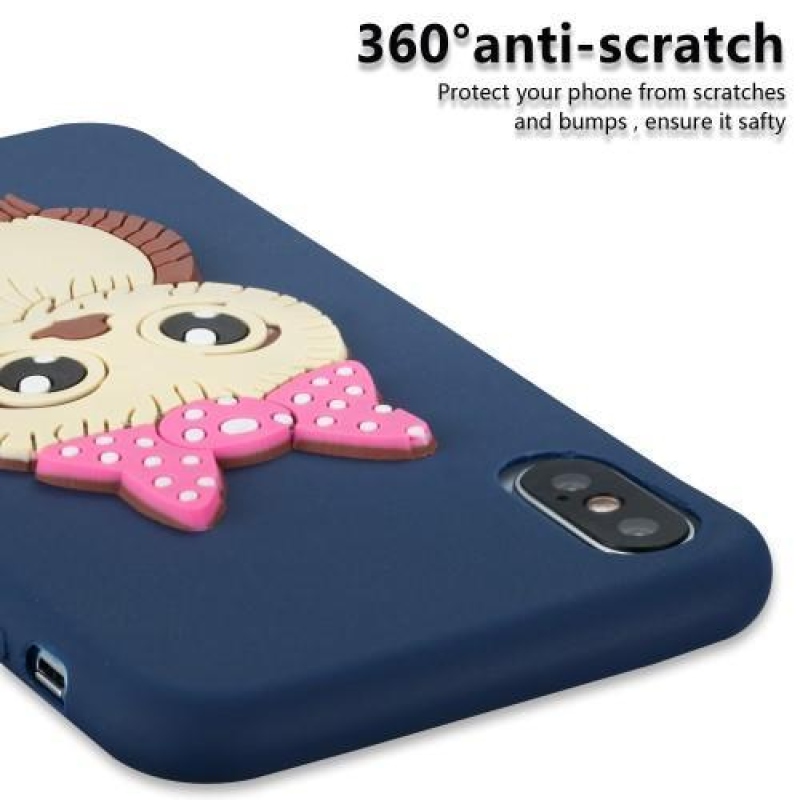 Cute 3D silikonový obal na iPhone X - tmavě modrý