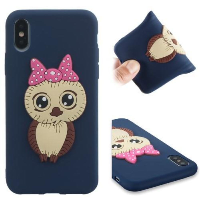 Cute 3D silikonový obal na iPhone X - tmavě modrý