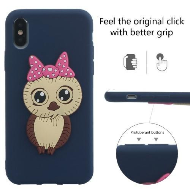 Cute 3D silikonový obal na iPhone X - tmavě modrý
