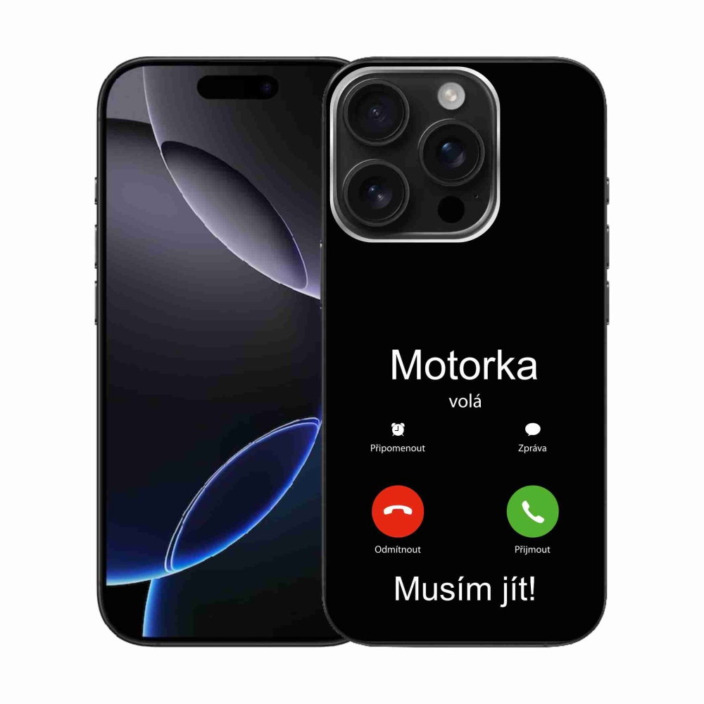 Gelový kryt mmCase na iPhone 16 Pro - motorka volá černé pozadí