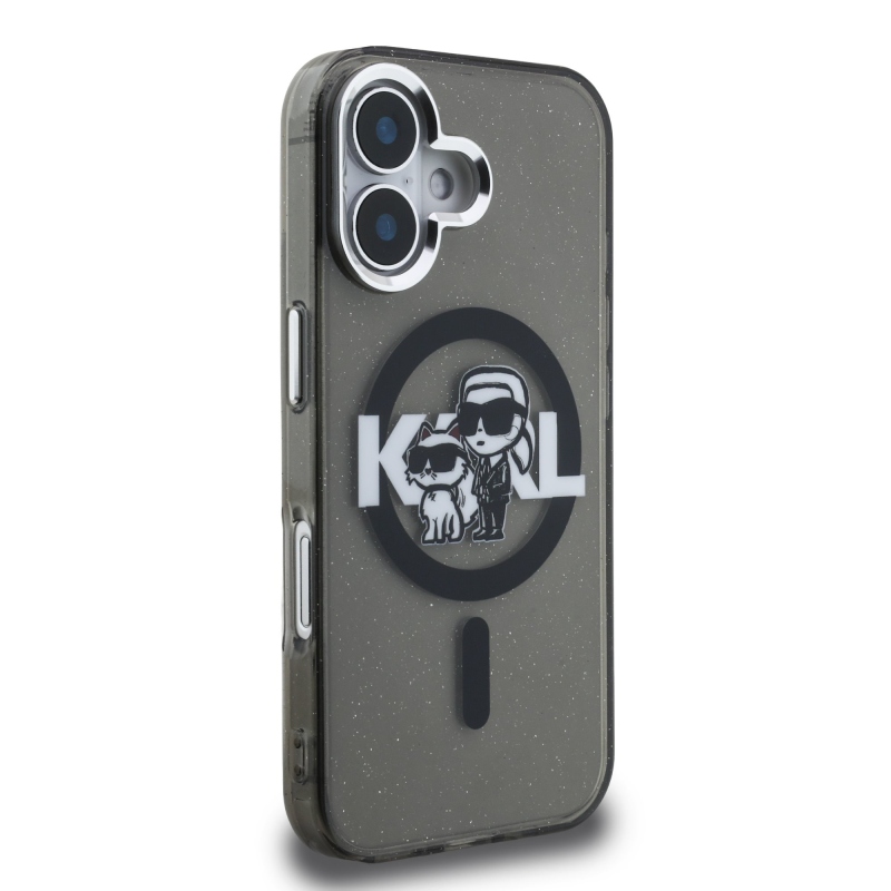 Karl Lagerfeld IML Glitter Karl and Choupette Sketch MagSafe Zadní Kryt pro iPhone 16 Black