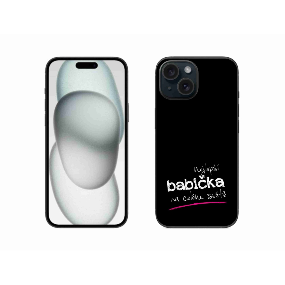 Gelový kryt mmCase na iPhone 15 - nejlepší babička 4 černé pozadí