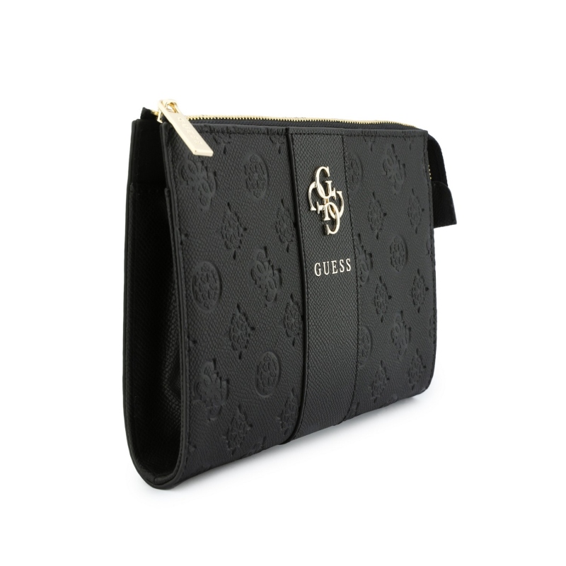 Guess PU 4G Peony Stripe Metal Logo Kabelka na Telefon Black