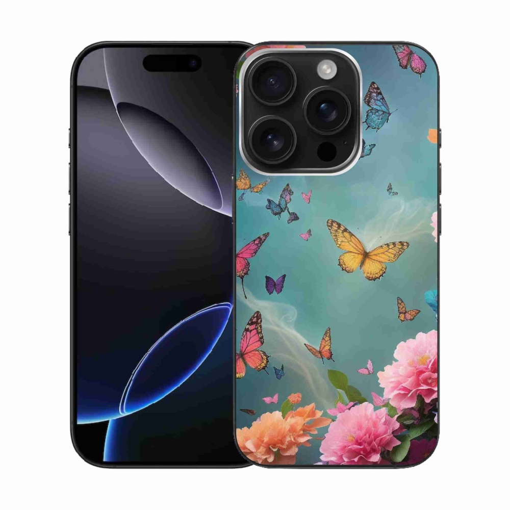 Gelový kryt mmCase na iPhone 16 Pro - barevné květy a motýli
