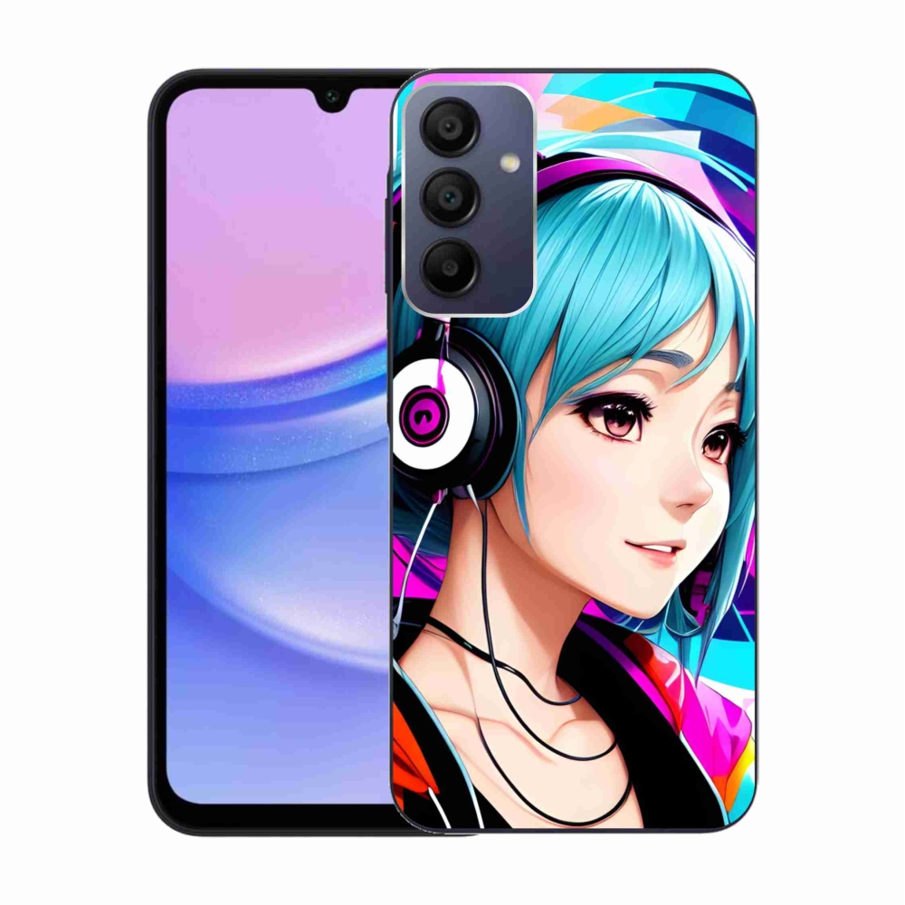 Gelový kryt mmCase na Samsung Galaxy A15 4G/5G - dívka se sluchátky