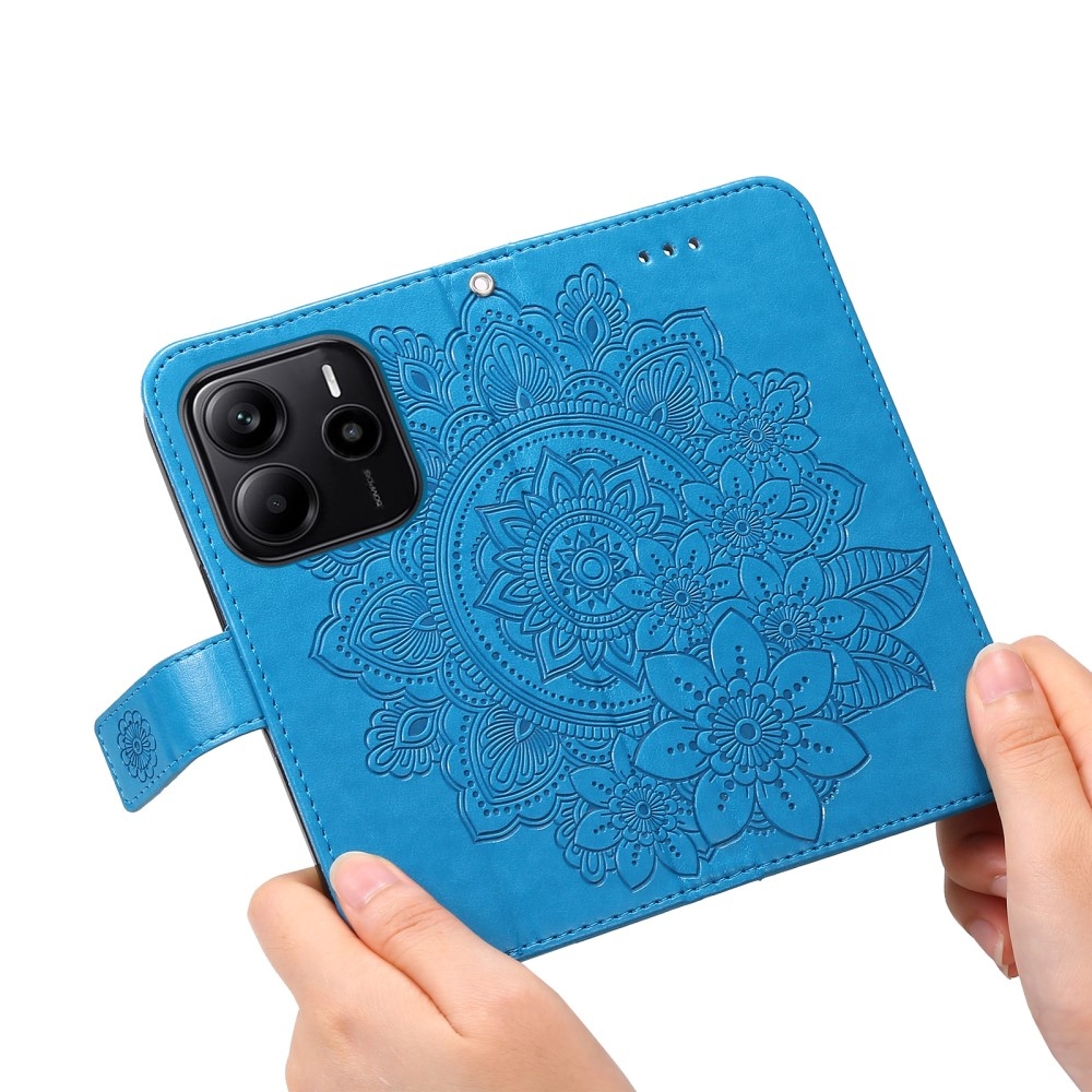 Floral knížkové pouzdro na Xiaomi Redmi Note 14 - modré