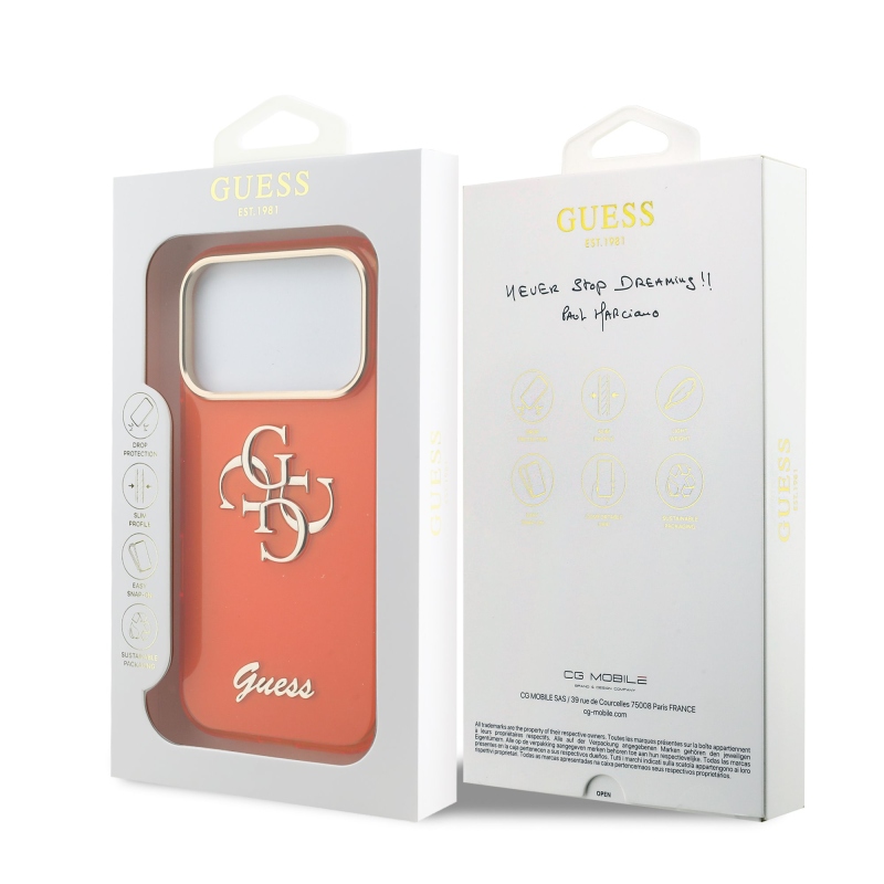 Guess IML 4G Script Metal Logo Zadní Kryt pro iPhone 17 Pro Orange