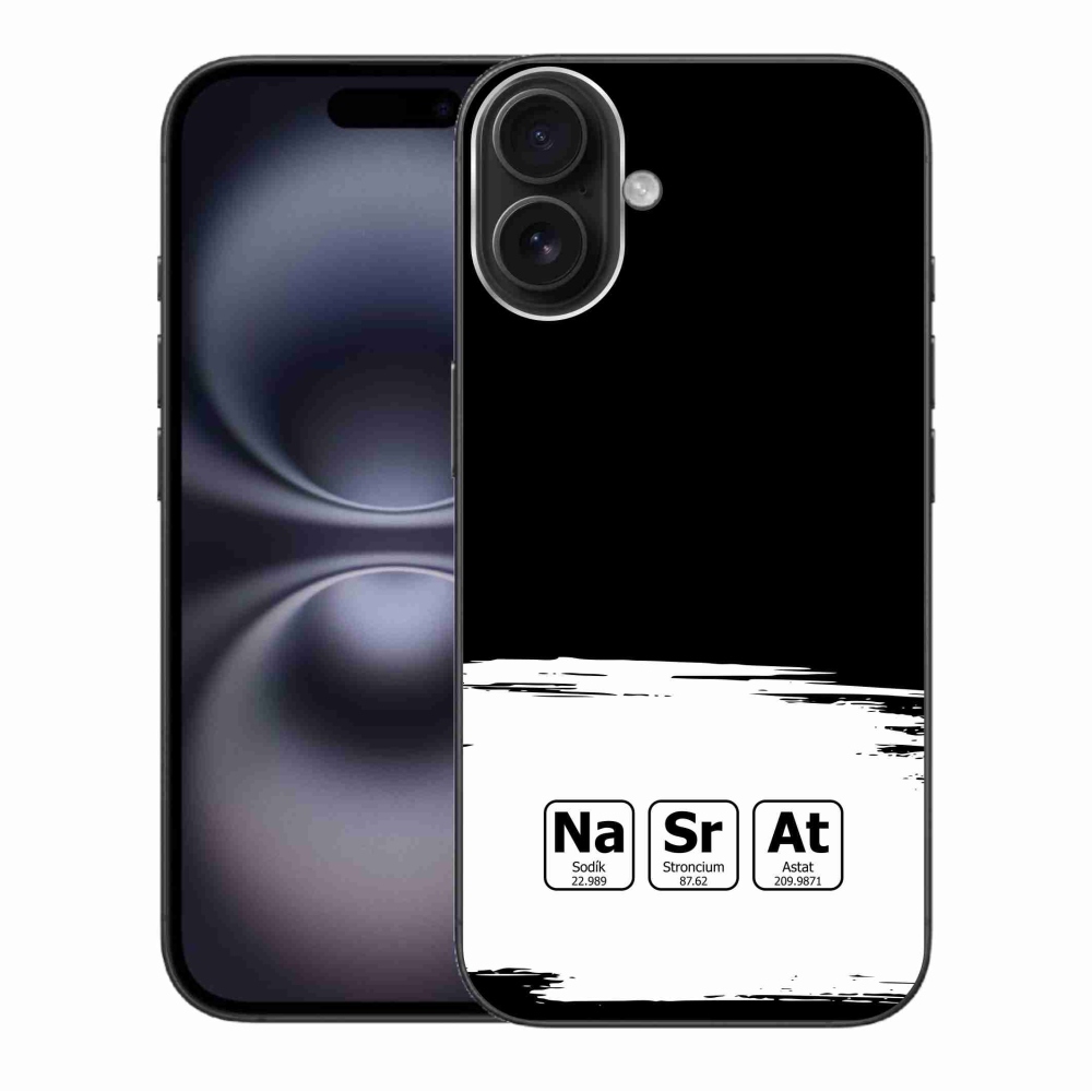 Gelový kryt mmCase na iPhone 16 Plus - chemické prvky bíločerné pozadí