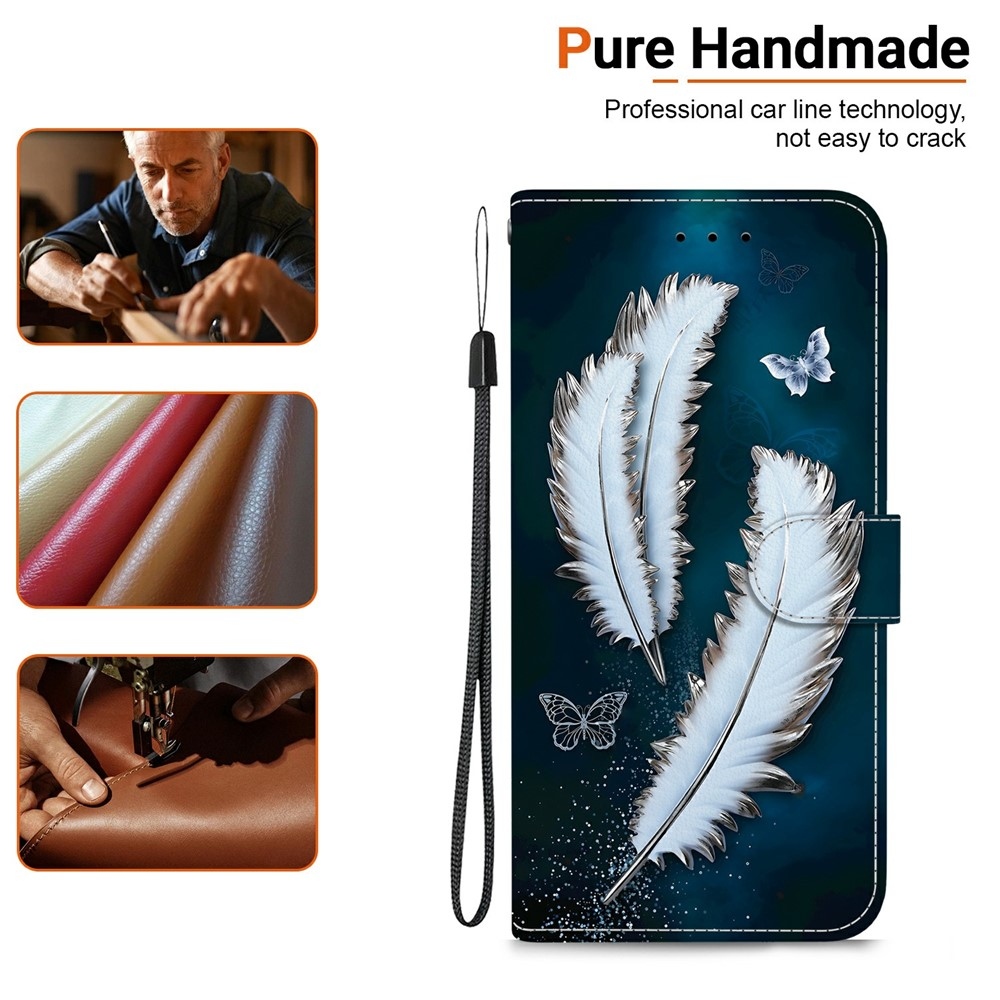 Versatile knížkové pouzdro na Xiaomi Redmi 15 4G (171mm) - bílá pírka