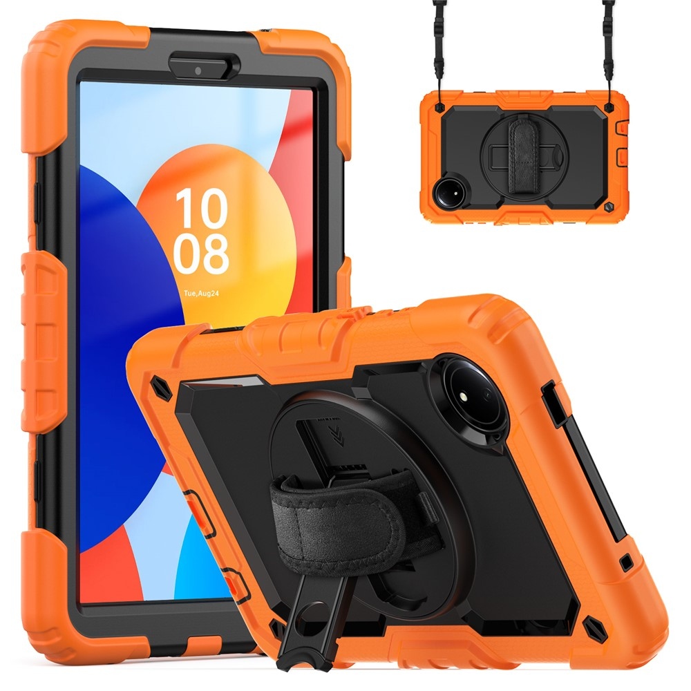 Strap odolný kryt s držákem na ruku a ramenním popruhem na Xiaomi Redmi Pad SE 8.7 - oranžový