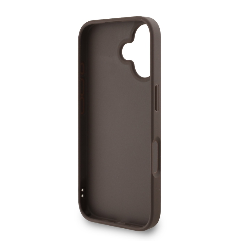 Guess PU 4G Metal Logo Strap Zadní Kryt pro iPhone 16 Brown