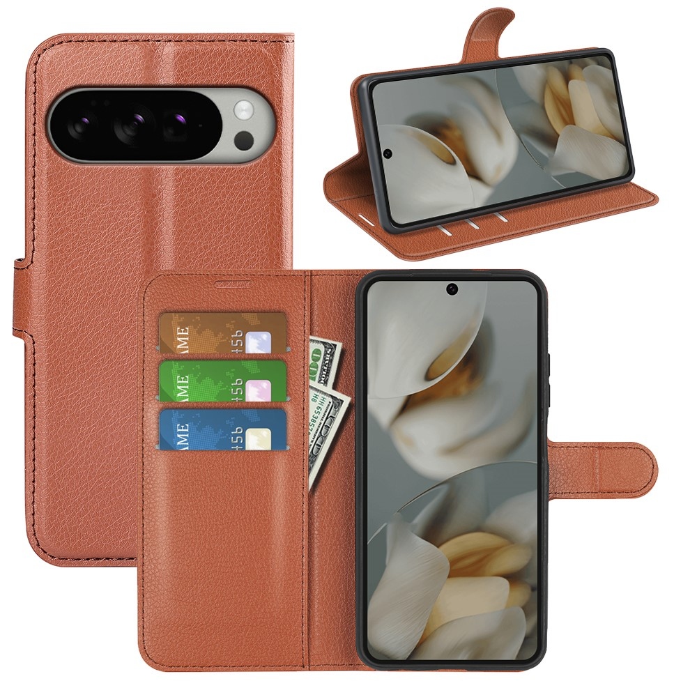 Litchi knížkové pouzdro na Google Pixel 10 Pro XL - hnědé