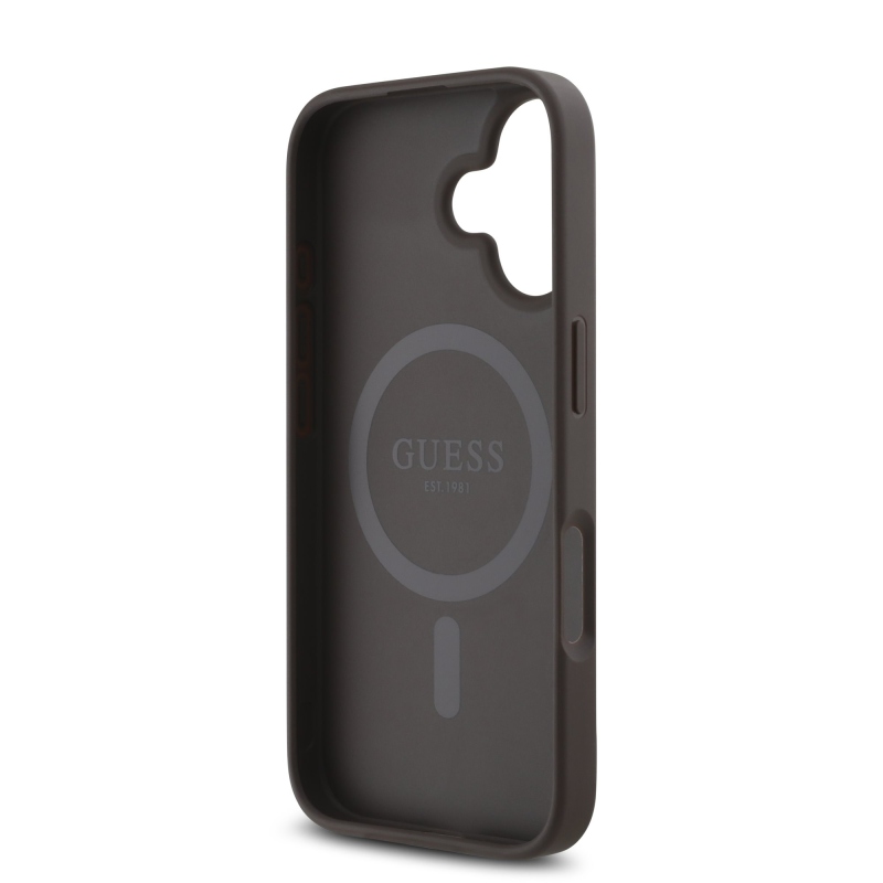 Guess PU 4G Small Metal Logo MagSafe Zadní Kryt pro iPhone 16 Plus Brown
