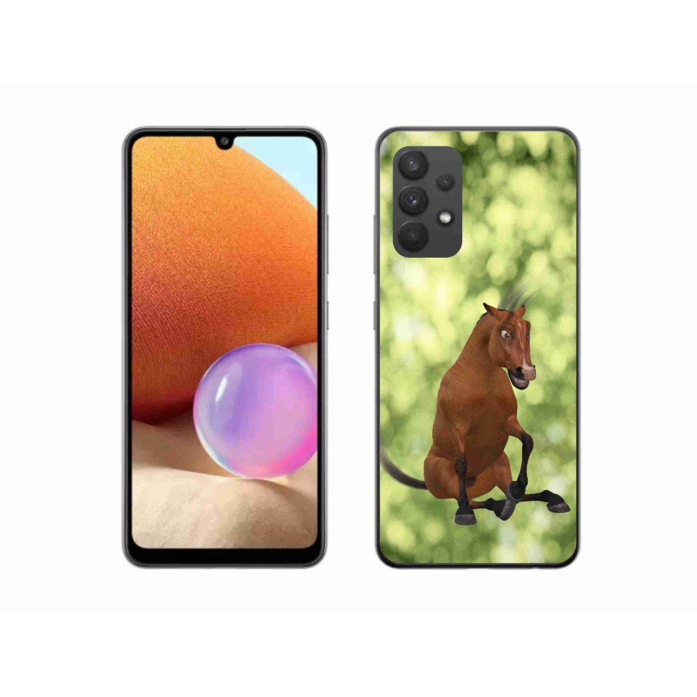 Gelový kryt mmCase na Samsung Galaxy A32 4G - hnědý kreslený kůň 1
