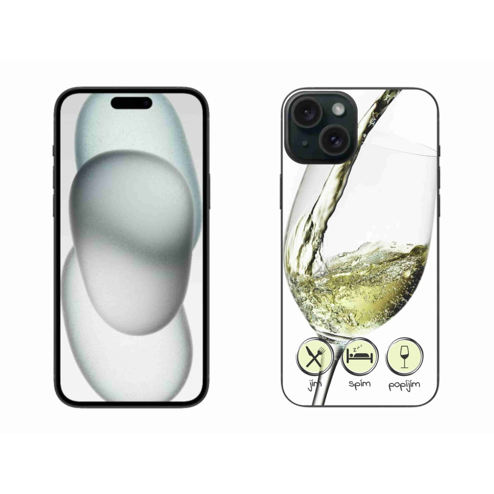 Gelový obal mmCase na iPhone 15 Plus - sklenička vína bílé