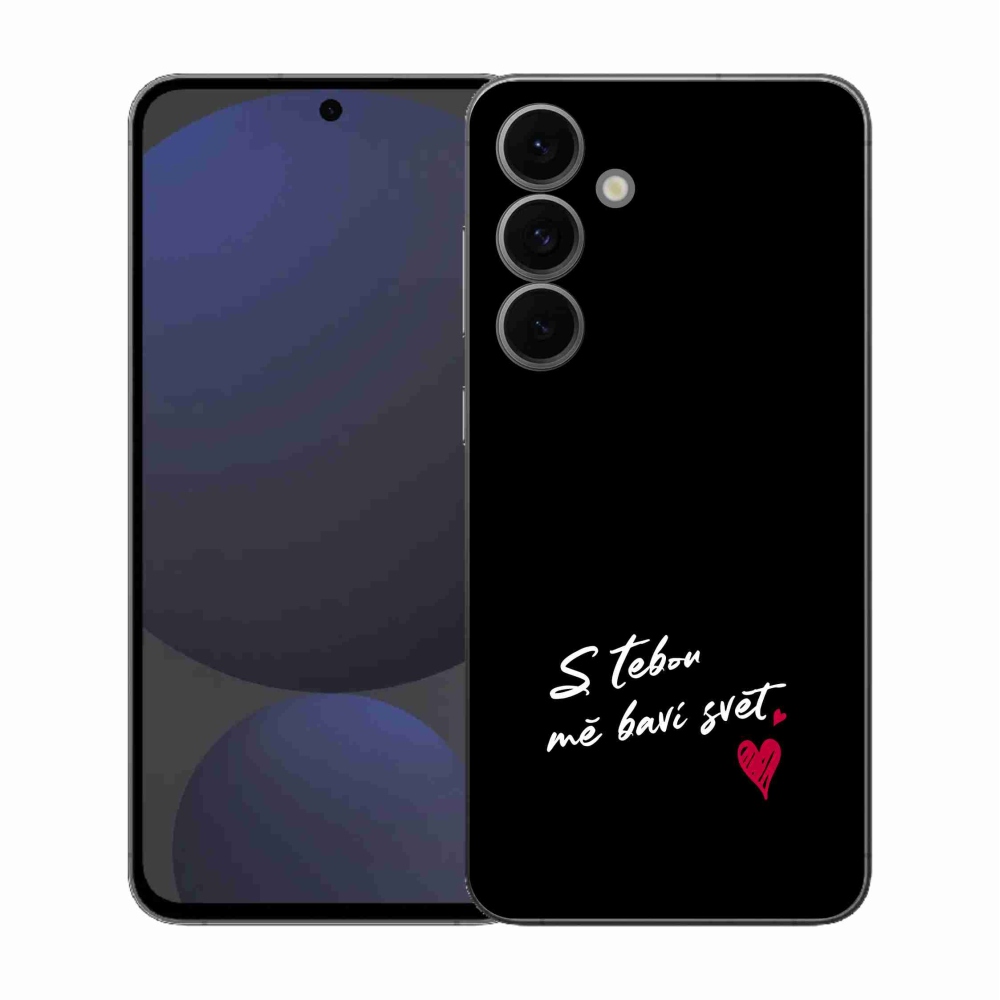 Gelový kryt mmCase na Samsung Galaxy S25 FE - zamilovaný text 1 černé pozadí