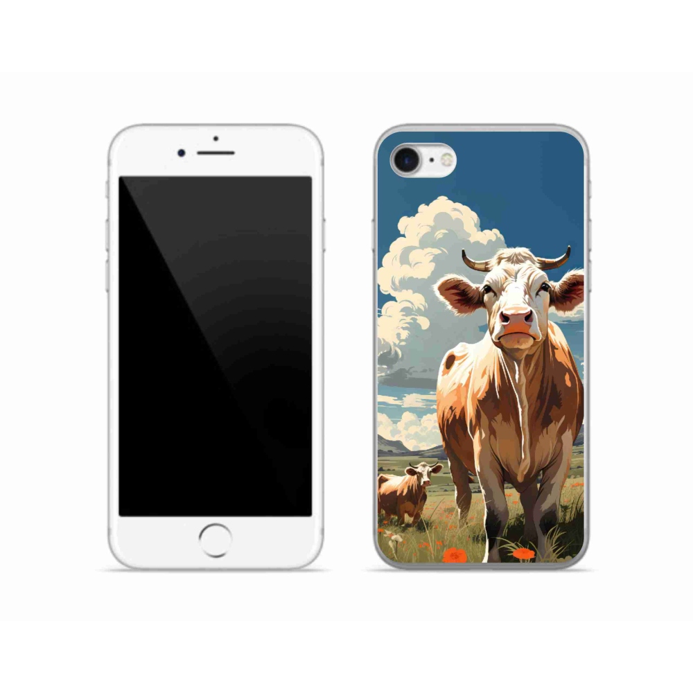 Gelový kryt mmCase na iPhone SE (2022) - krávy na louce