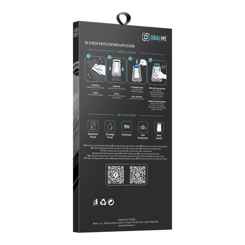 OBAL:ME 5D Tvrzené Sklo s Aplikátorem pro Apple iPhone 17/17 Pro/18 Pro Black