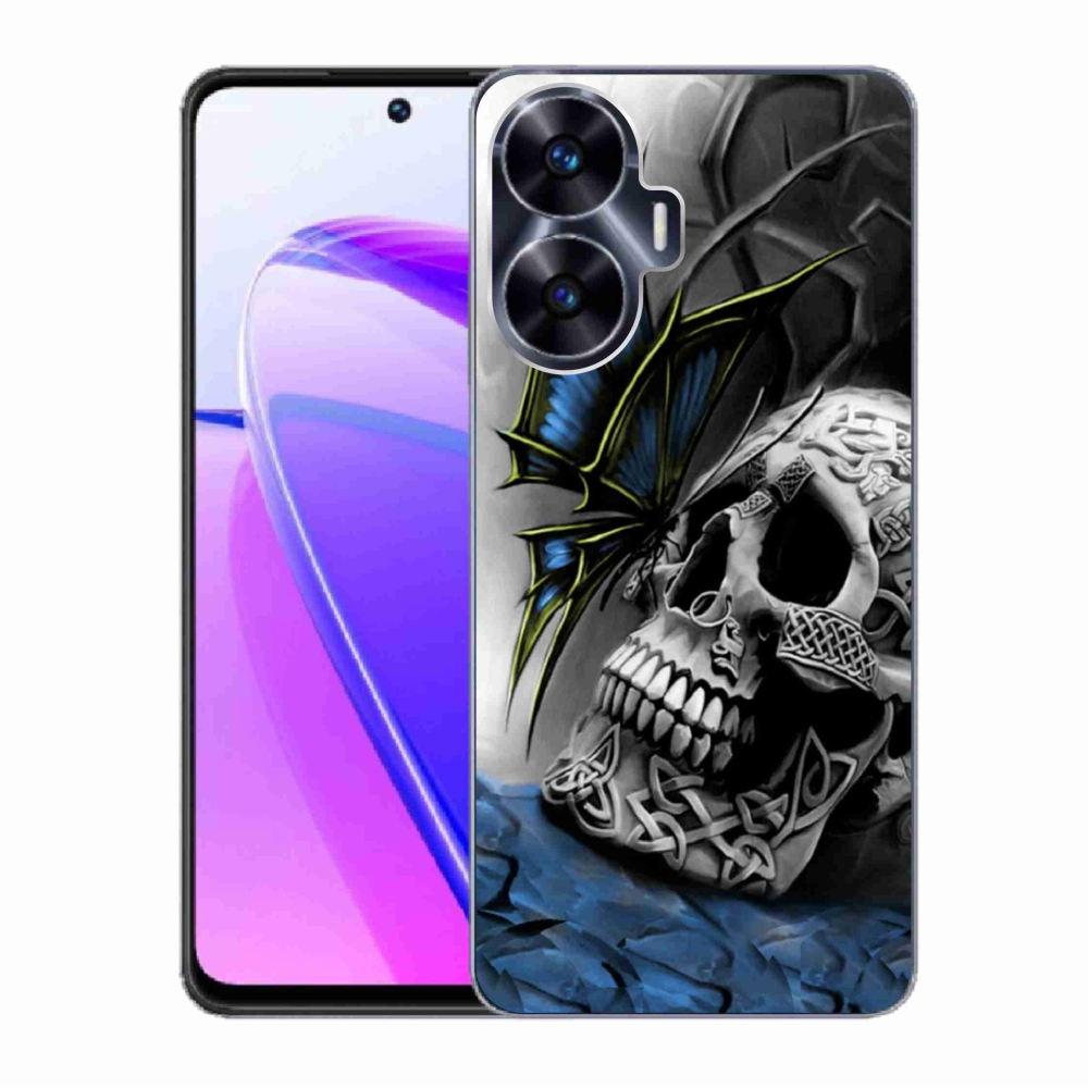 Gelový kryt mmCase na Realme C55 - motýl a lebka