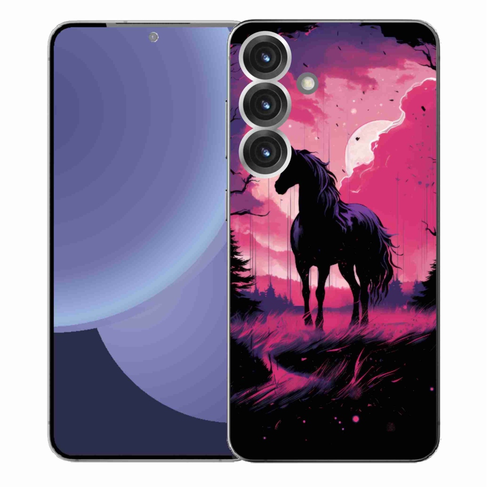 Gelový kryt mmCase na Samsung Galaxy S25+ - černý kreslený kůň 1