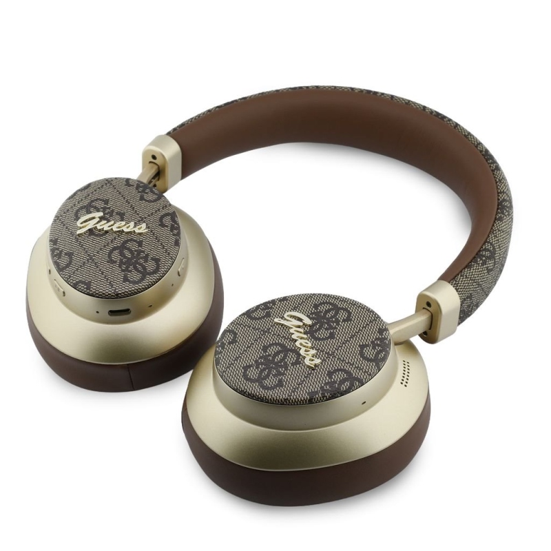 Guess PU 4G Gold Script Metal Logo ENC Bezdrátová Sluchátka Brown