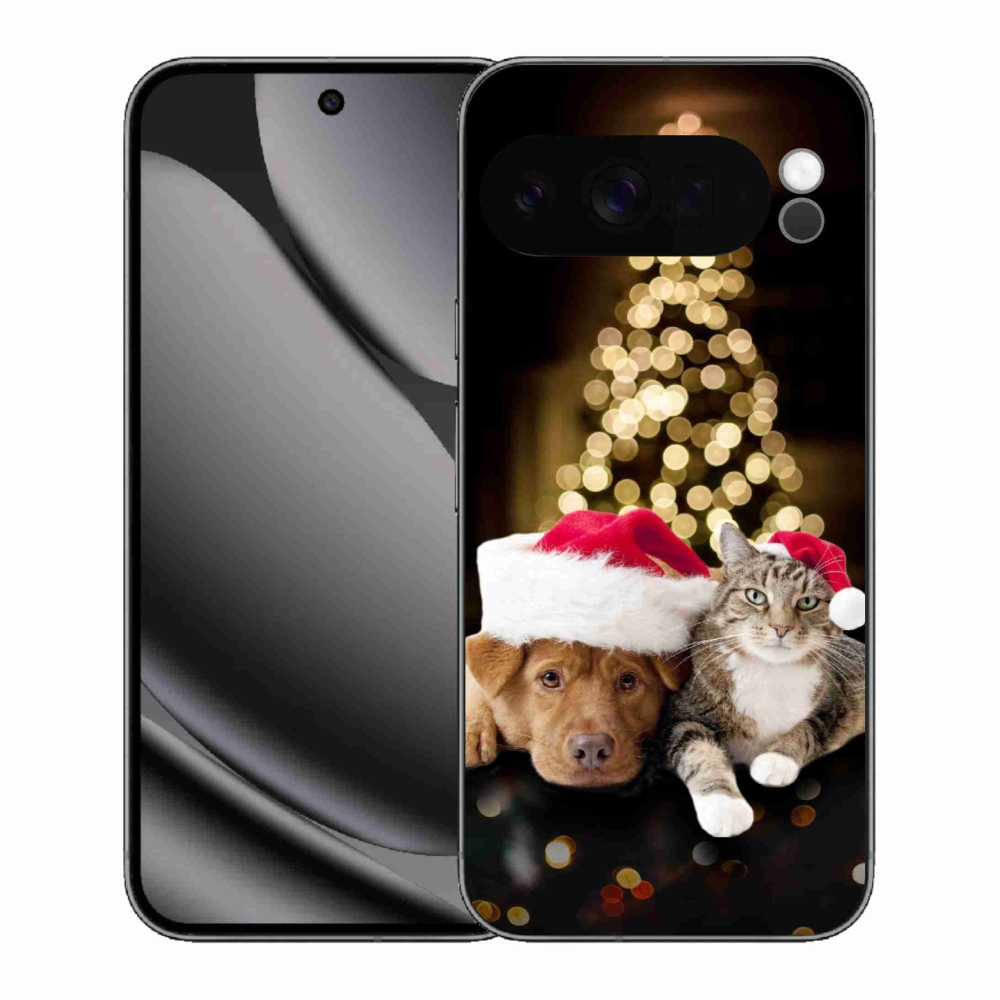 Gelový kryt mmCase na Google Pixel 10 Pro XL - vánoční pes a kočka