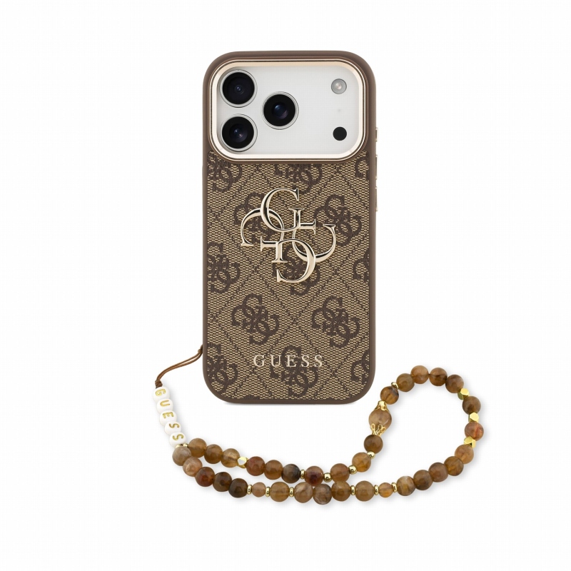 Guess PU 4G Metal Logo Strap Zadní Kryt pro iPhone 18 Pro Brown
