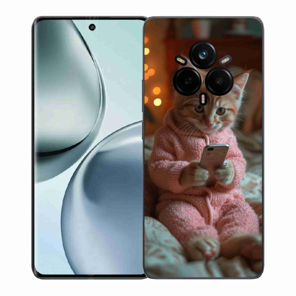Gelový kryt mmCase na Realme 14 Pro+ 5G - kotě s mobilem