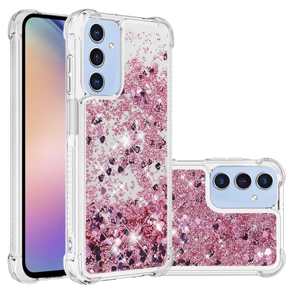 Glitter gelový přesýpací obal na Samsung Galaxy A16 4G/5G - růžovozlatý/srdíčka