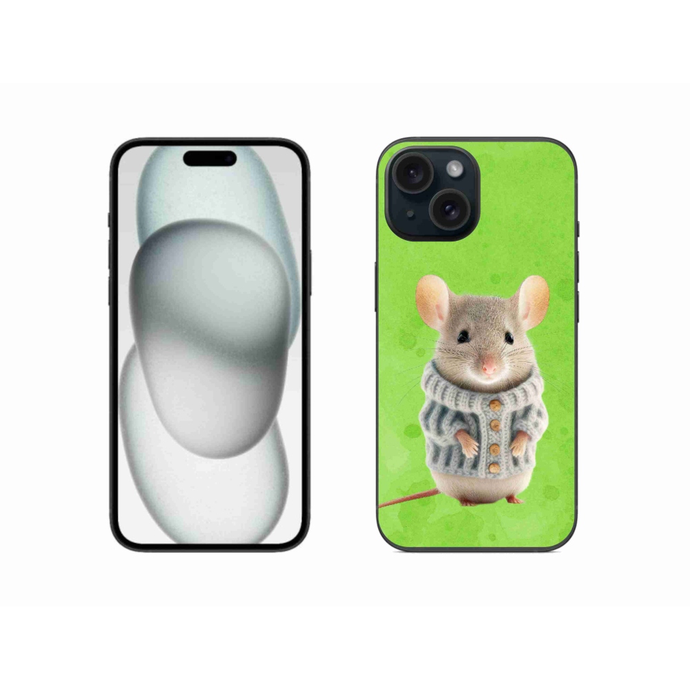 Gelový kryt mmCase na iPhone 15 - myška ve svetru