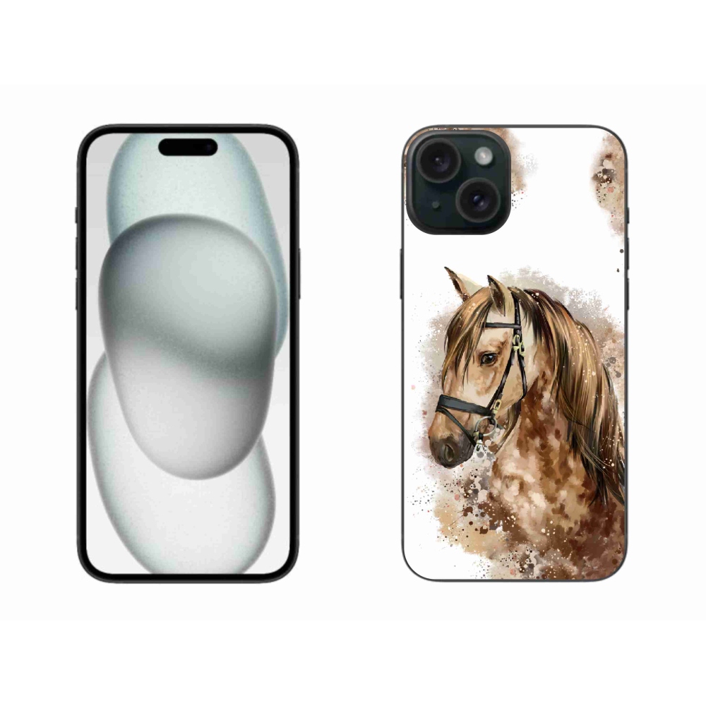 Gelový kryt mmCase na iPhone 15 Plus - hnědý kreslený kůň