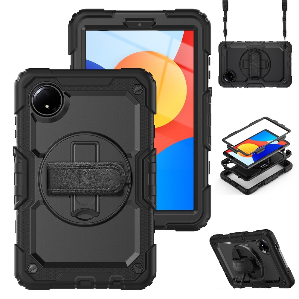 Strap odolný kryt s držákem na ruku a ramenním popruhem na Xiaomi Redmi Pad SE 8.7 - černý